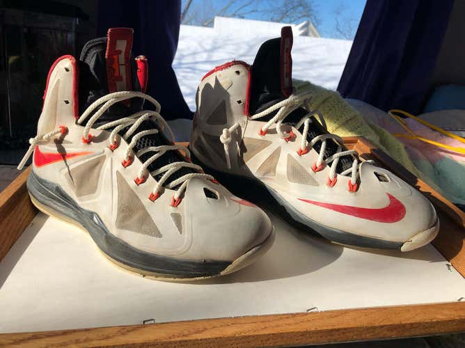 Lebron X / 10 “Heat Home” White / University Red Used Good For Wear-around. Open To All Offers