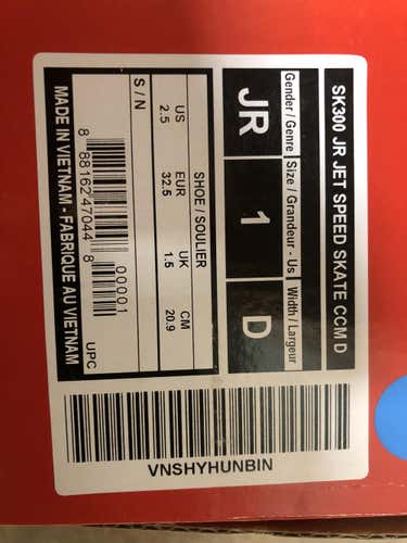 CCM JetSpeed 300 Skates Junior Size 1