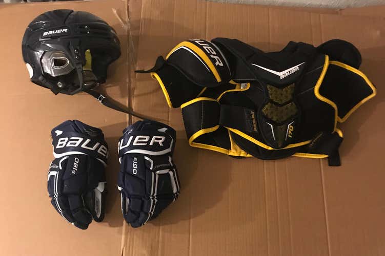 Hockey Gear Set ( Helmet, Chest Protector, And Gloves)