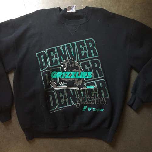 Men's Vintage The Game Denver Utah Grizzlies IHL Black Crewneck Sweatshirt Sz XL