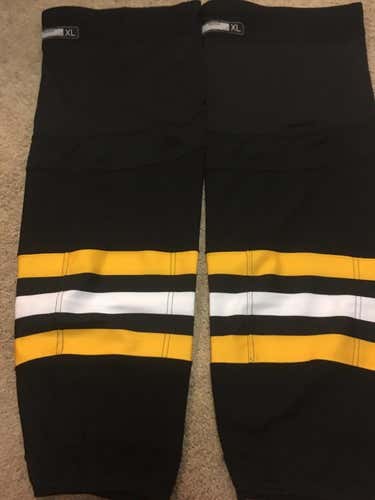 PITTSBURGH PENGUINS Black Yellow XL Game Issued Player Pro Hockey Socks NEW