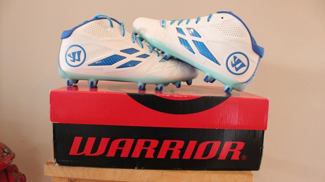 New Warrior Burn 8.0 Mid Cleats white and blue size 11.5