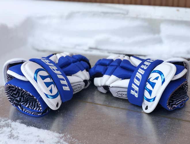 Blue and White Warrior Mac Daddy Gloves 13”