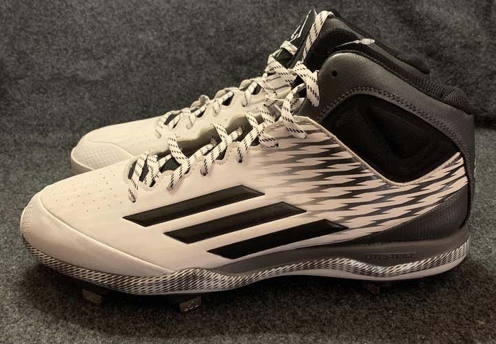 Adidas Men's PowerAlley 3 Mid Baseball Cleats S84787 Black White Silver  Size 12
