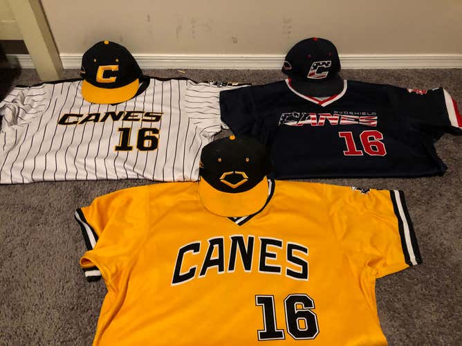 Evoshield Canes Uniforms. Very Rare. #16. Hats, Jerseys, Pants, Socks.
