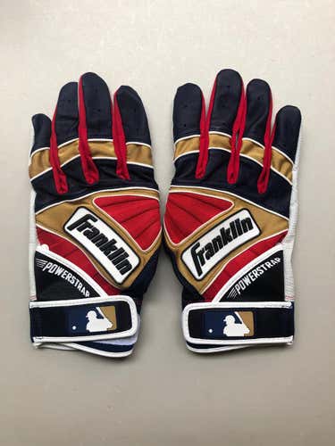 New Dustin Pedroia Custom Pro Issued Small Navy / Gold / Red Franklin Powerstap Batting Gloves