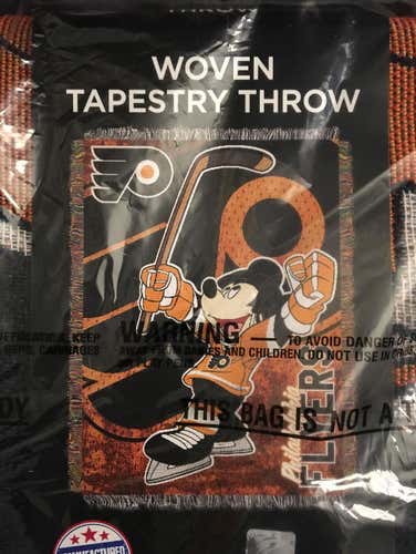 Rare Philadelphia Flyers Mickey Mouse Tapestry Woven Blanket Disney NHL Hockey
