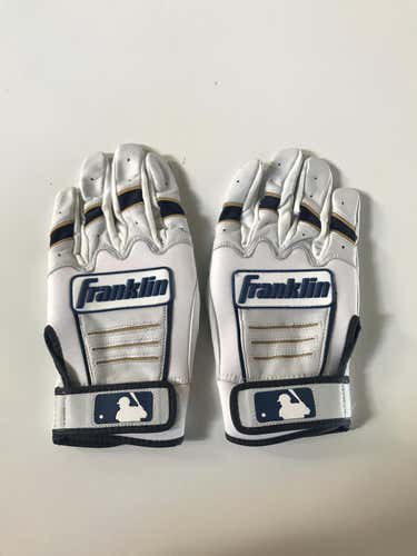 New Eric Sogard Custom Pro Issued White/Navy/Gold Franklin Batting Gloves Small