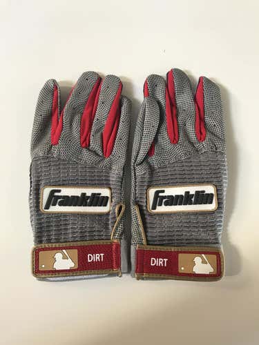 New Steven Drew Custom Pro Issued Grey/Red/Gold Franklin Batting Gloves Large