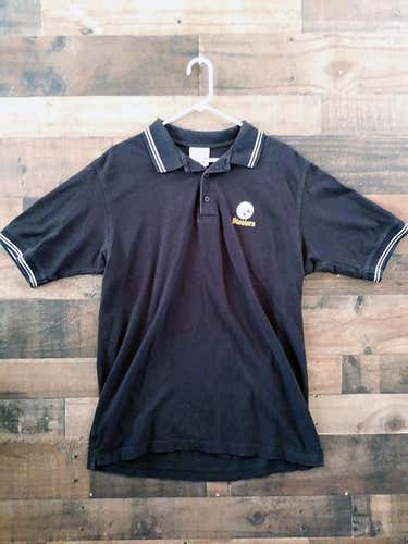 NFL Team Apparel PITTSBURGH STEELERS Football Black Embroidered Polo Shirt