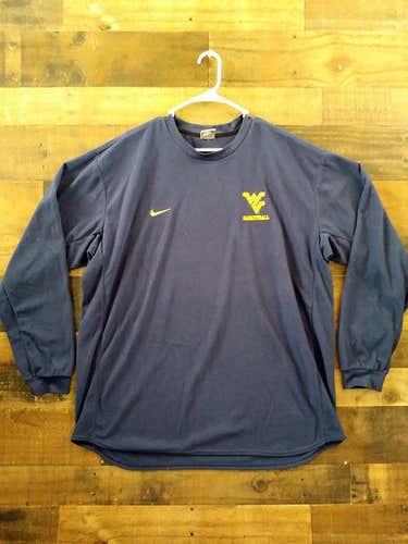 Nike NCAA College WVU WEST VIRGINIA UNIVERSITY MOUNTAINEERS Embroidered Fleece Long Sleeve Shirt