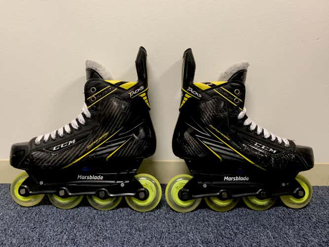 CCM Super Tacks (’16 model) size 10D skates with MarsBlade chassis and Labeda Millennium Wheels
