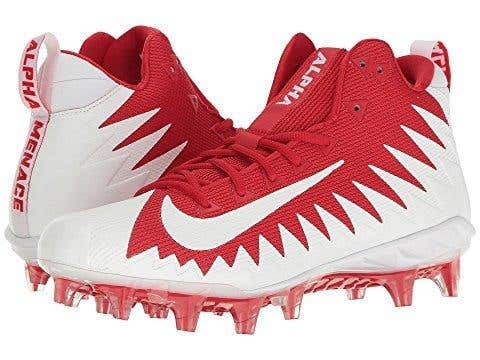 NIKE AIR ALPHA MENACE PRO FOOTBALL LACROSSE CLEATS WHITE RED FLYWIRE 9 NFL BRAND NEW MOLDED HTF NICE