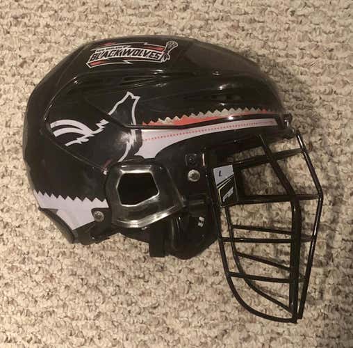 Game worn New England Black Wolves NLL helmet