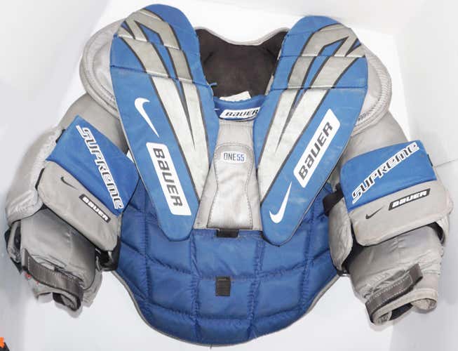 BAUER ONE55 ADULT MEDIUM GOALIE CHEST & ARM PAD PROTECTOR ICE ROLLER HOCKEY USED