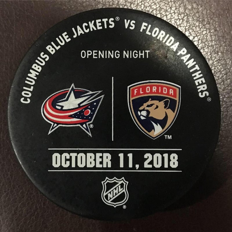 10/11/18 Columbus Blue Jackets vs Florida Panthers Game Issued Warm-Up NHL Hockey Puck