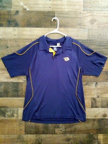 New Reebok NHL Hockey NASHVILLE PREDATORS Embroidered Navy Blue Gold Polyester Polo Shirt