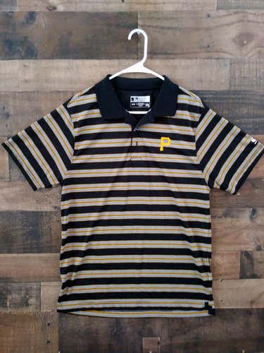 New MLB Baseball PITTSBURGH PIRATES Black Gold Striped Embroidered Polyester Polo Shirt