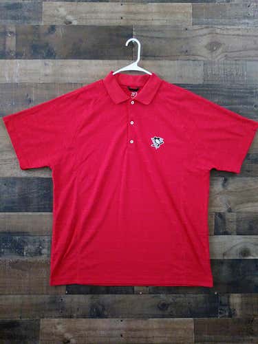 Rare Red NHL Hockey PITTSBURGH PENGUINS Embroidered Button Polo Shirt