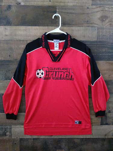 Vintage Defunct 1990s NPSL Soccer CLEVELAND CRUNCH Red Black Long Sleeve Polo Jersey