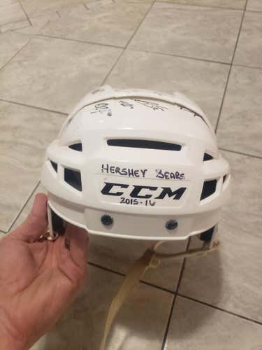 Hershey Bears CCM V08 game worn and team signed helmet. 2015-16 season  medium