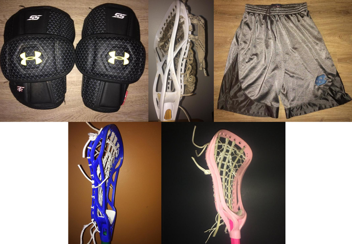 Poland Bundle - UA Arm Pads; Gait head, deBeer Blue 7 & Brine light Pink heads, Tar Heels Shorts