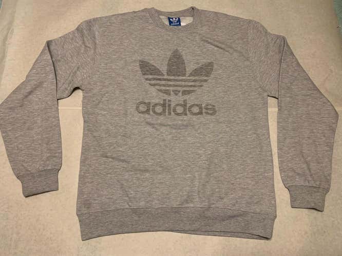 Adidas Originals Trefoil Reverse Logo Crew Sweatshirt Sweater - L LARGE - Grey