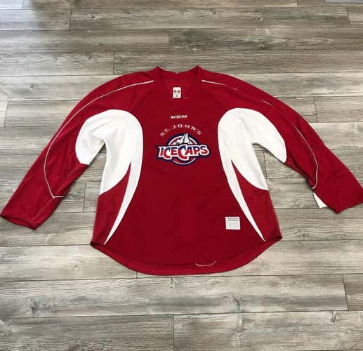 NEW! RED CCM ST JOHN'S ICECAPS AHL PRO STOCK HOCKEY PLAYER PRACTICE JERSEY 56