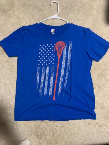 Youth Large Blue-American Flag Lacrosse Shirt