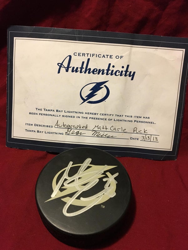 Matt Carle Tampa Bay Lightning Signed Autographed NHL Hockey Puck with Team COA