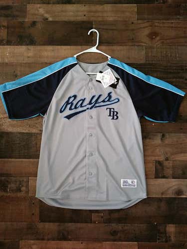New MLB Baseball TAMPA BAY RAYS Light Blue Grey Embroidered Button Jersey (XL)