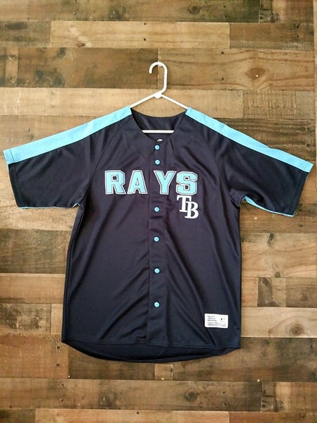 New MLB Baseball TAMPA BAY RAYS Light Navy Blue Embroidered Button Jersey  (XL)