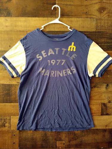 Vintage 1970s Style MLB Baseball SEATTLE MARINERS Trident Logo Ringer Shirt