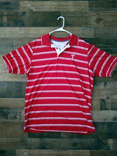 MLB Baseball TEXAS RANGERS Red White Striped Embroidered Polyester Polo Shirt