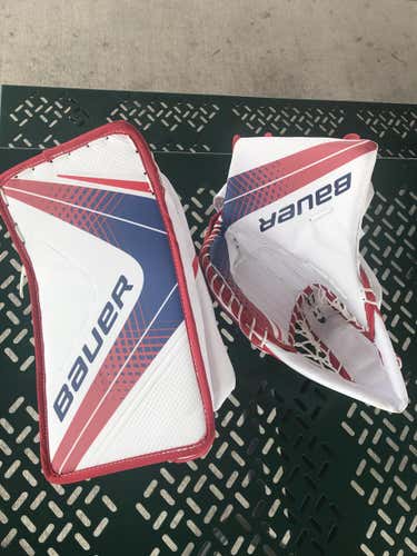 New Bauer Vapor 1X Senior Glove Blocker Set White Red Blue Rangers Colors