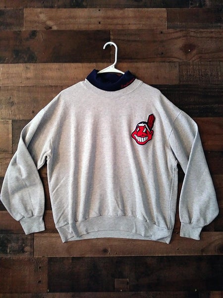 Vintage Defunct Logo MLB Baseball CLEVELAND INDIANS Chief Wahoo Dual Layer Turtleneck Sweatshirt