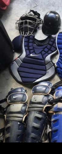 Navy Blue Chest Protector, Shinguards And Black Face Mask