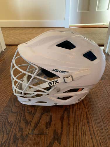 All White STX Stallion 600 Lacrosse Helmet