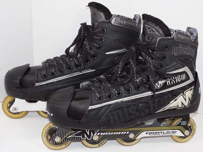 MISSION AXIOM G7 GOALIE 7.5D INLINE ROLLER HOCKEY GOAL SR SKATES 7.5 D USED 2012