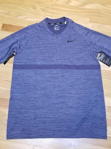 New Nike Golf Dri Flex Knit Half-Zip Carbon Thunder Blue L/S