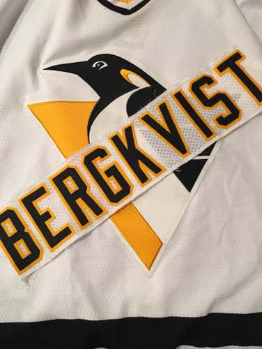 Stefan Bergkvist Pittsburgh Penguins Team Issued NHL Hockey Jersey Nameplate Tag Cle Lumberjacks