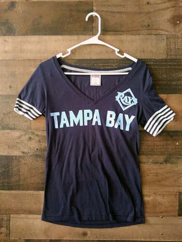 Ladies MLB Baseball TAMPA BAY RAYS Love Pink Open V-Neck Team Shirt