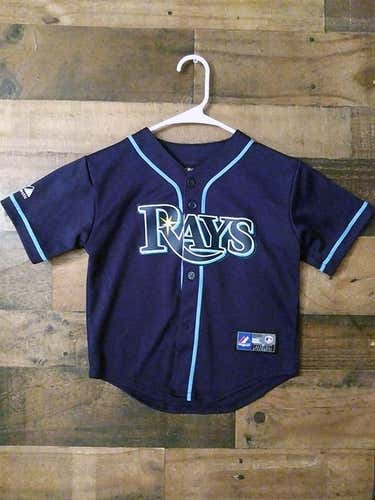 Majestic MLB Baseball TAMPA BAY RAYS Navy Blue Alternate Embroidered Button Youth Jersey