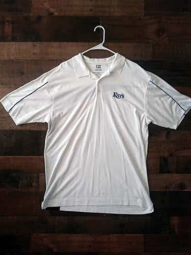 MLB Baseball TAMPA BAY RAYS Blue Beam Style White Embroidered Polo Shirt