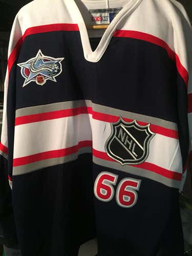 2001 All Star Game Pittsburgh Penguins Mario Lemieux NHL Jersey, red/white/blue