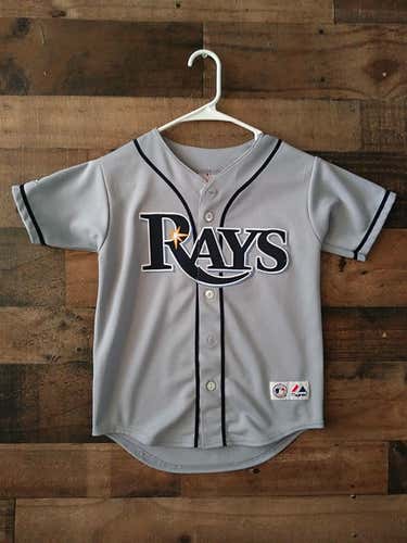Majestic MLB Baseball TAMPA BAY RAYS #3 Evan Longoria Embroidered Button Youth Road Jersey