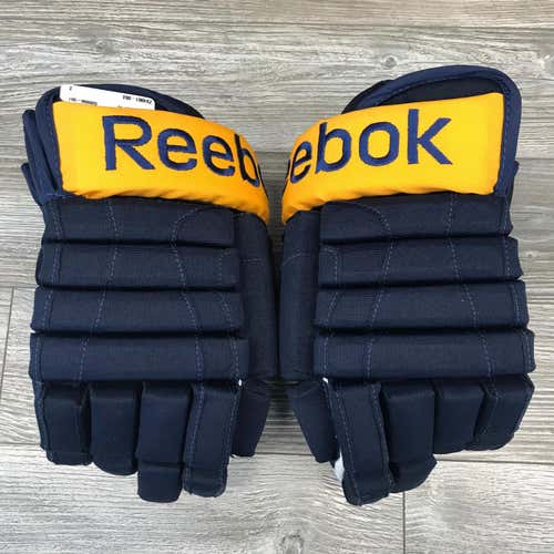 NEW! REEBOK HGSTJR BUFFALO SABRES NHL PRO STOCK HOCKEY GLOVES 14" NAVY