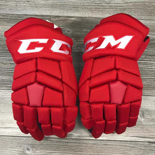 NEW! CCM TACKS CAROLINA HURRICANES PRO STOCK RETURN RED HOCKEY GLOVES 14"