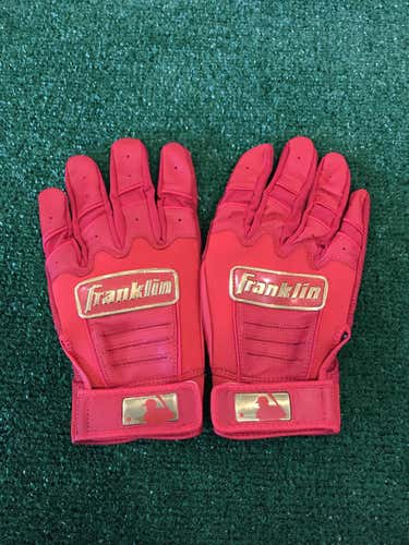 New Jose Ramirez Custom Pro Issued Large Red/Gold Chrome Franklin Batting Gloves