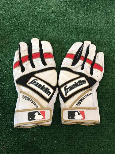 New Joey Votto Custom Pro Issued Large White/Red/Black/Gold Franklin Powerstrap Batting Gloves